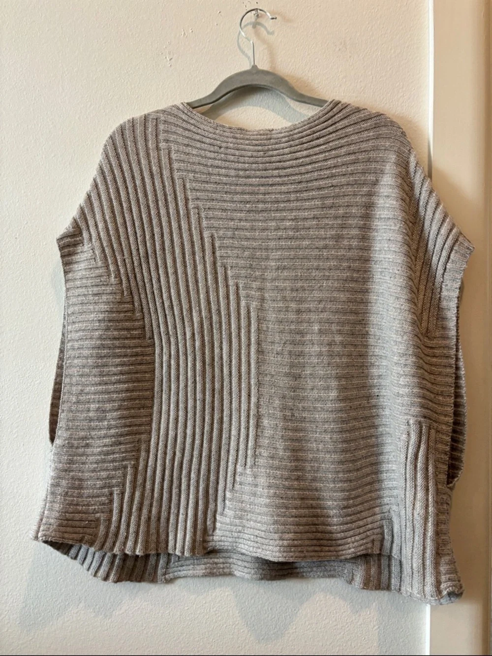 Pure Jill Linen Wool Blend Poncho Heather Gray Ribbed Crewneck Sweater XS/S